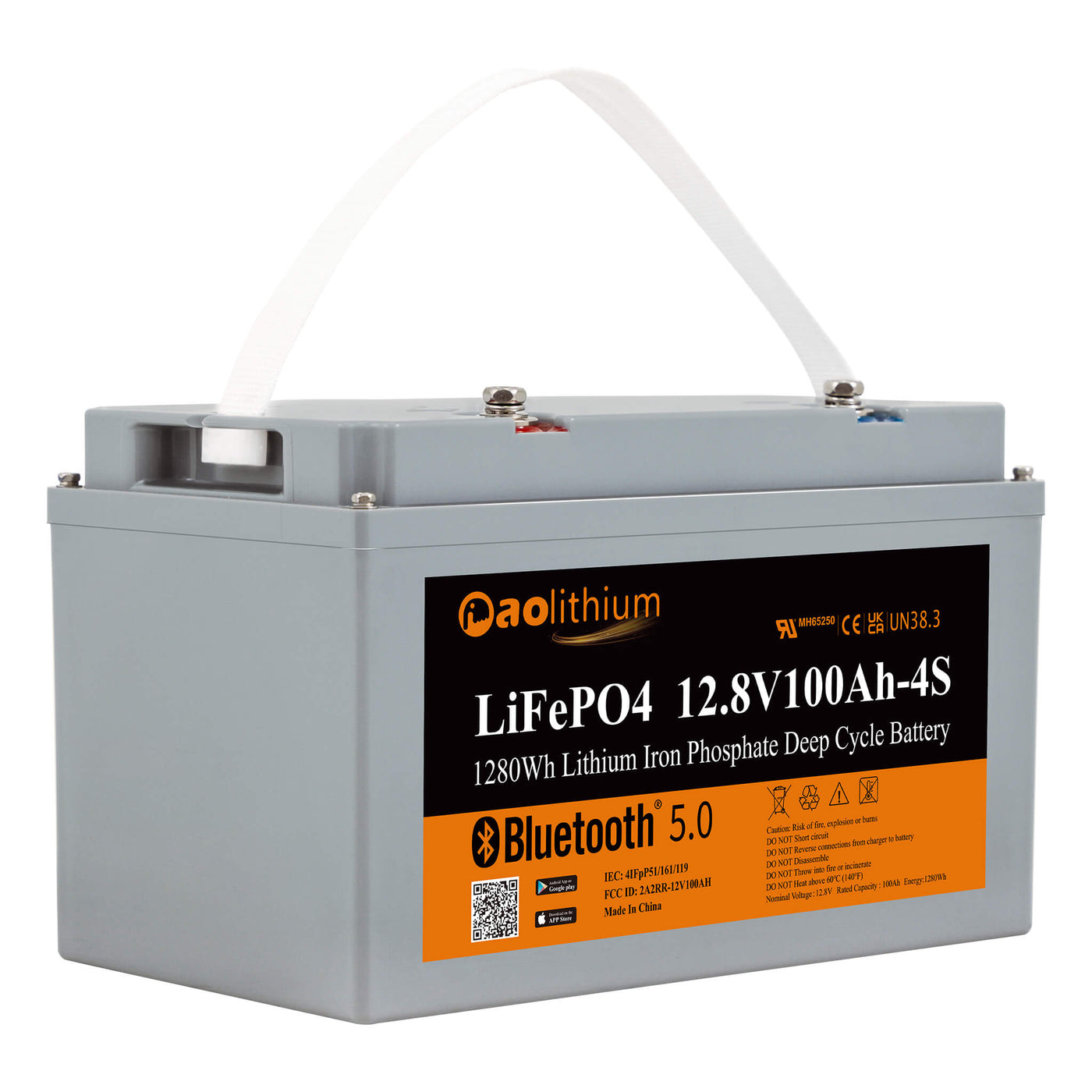 AOLITHIUM 12V 100AH LiFePO4 Lithium Battery High & Low Temp Protection Deep Cycle Rechargeable 1280 Wh - Built with 200A BMS