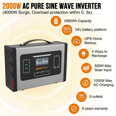 Aolithium 2000W Pure Sine Wave Inverter DC24V to AC120V