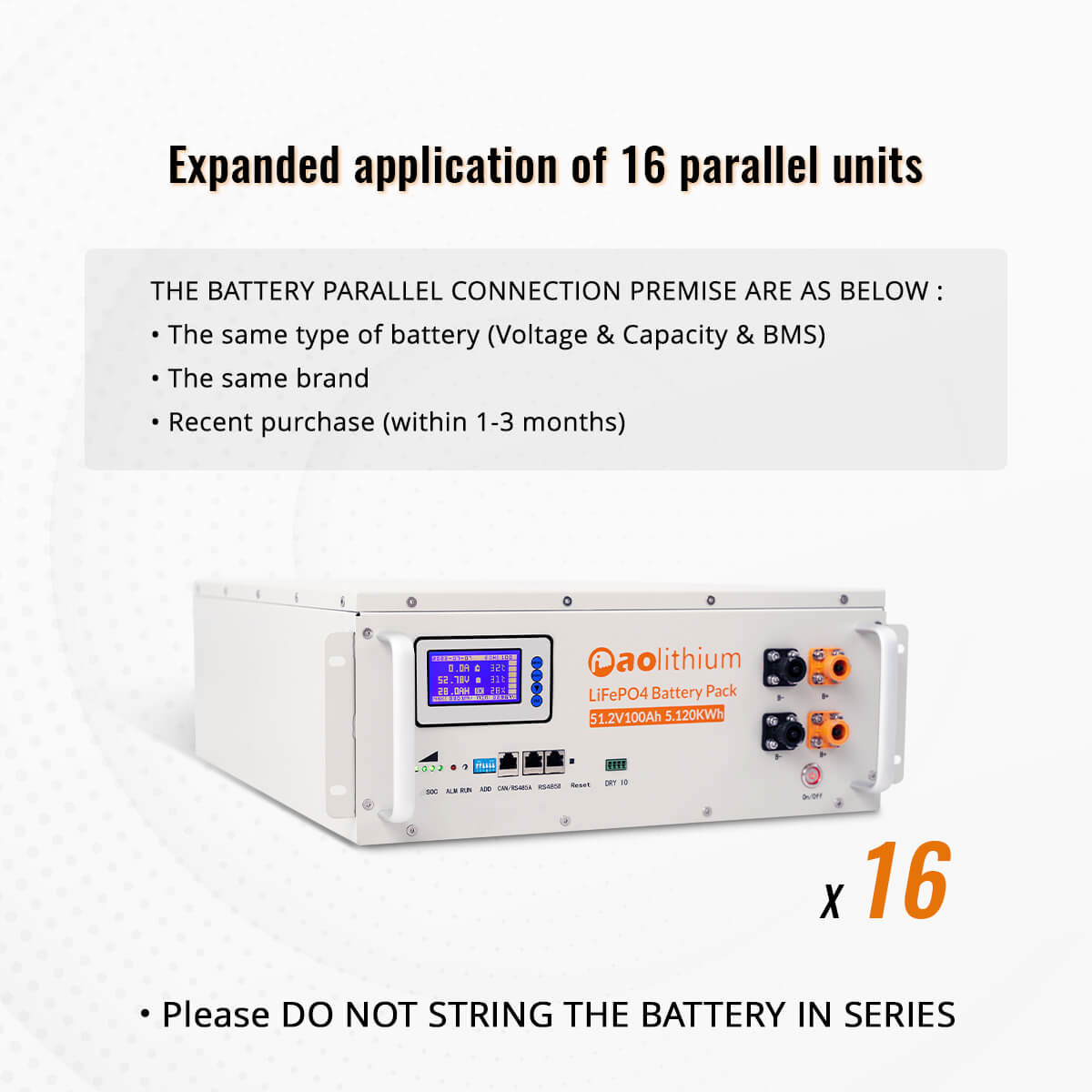 AOLITHIUM 51.2v 100ah Server Rack Lithium LiFePO4 Battery for Off Grid/Home Backup